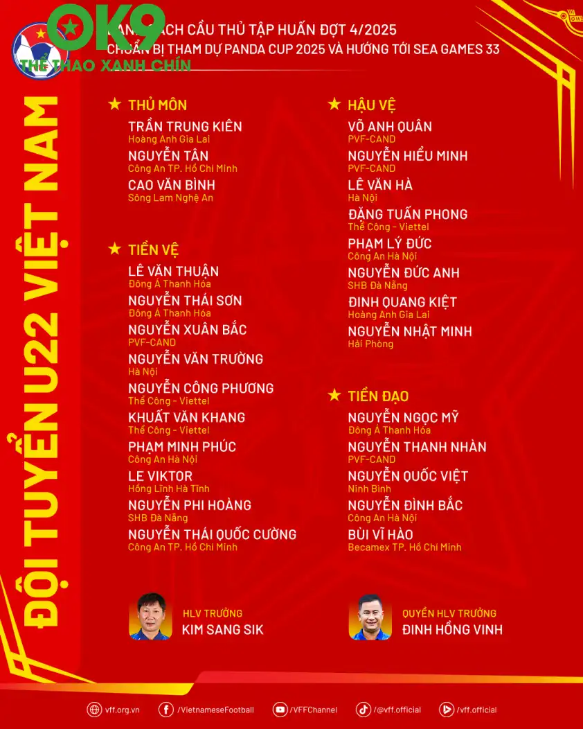 Danh sách U22 Việt Nam chuẩn bị cho SEA Games 33 Danh sách U22 Việt Nam chuẩn bị cho SEA Games 33